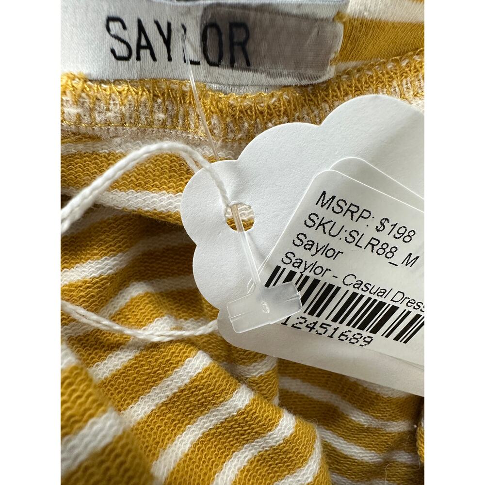 Saylor Mustard Striped Midi Slip Dress MEDIUM Bodycon Vacation Bow Pinup $200 - Picture 15 of 15